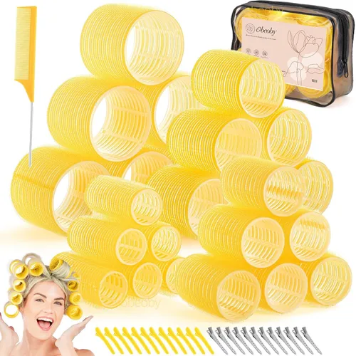 Miniatura 9 de obeoby - Juego de rodillos de autoagarre de 4 tamaños para cabello largo, corto y flequillo - 50 piezas con pinzas