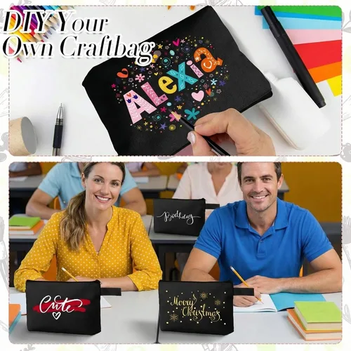 Miniatura 8 de Reginary Bolsa de maquillaje de lona a granel, bolsa de cosméticos de viaje versátil en blanco con cremallera para mujer, bolso de manualidades