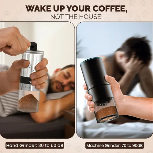 Miniatura 5 de Molinillo de café manual – Molinillo manual de grano de café con manivela, 6 ajustes de molienda para expreso, prensa francesa y vertido – Molinillo
