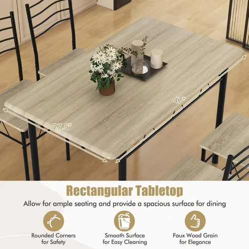 Miniatura 3 de Giantex Moderno juego de mesa de comedor de 5 piezas para 4 sillas, muebles de cocina de metal y desayuno (madera de haya)