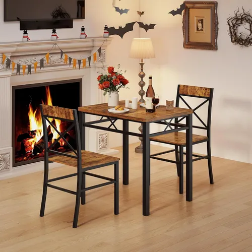 Miniatura 8 de Zevemomo Juego de mesa de comedor de 3 piezas, mesa de comedor para 2, mesa pequeña y sillas, juego de 2, juego de mesa de rincón de desayuno con 2
