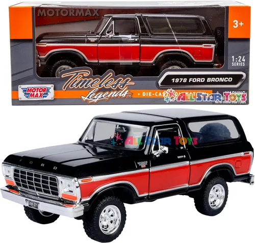 Miniatura 10 de 1978 Bronco 1:24 Modelo de Coche Fundido SUV SUT Negro con Cap Truck Motormax 79371