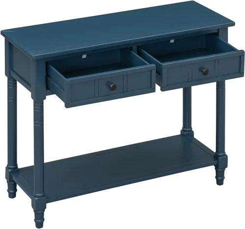 Miniatura 7 de Mesa consola vintage con 2 cajones para entrada, sofá detrás del sofá con estante de almacenamiento abierto, mesa de sofá de madera para pasillo