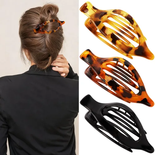 Miniatura 19 de ATODEN Pinzas planas para el cabello, 3 piezas, French Concord - Pinzas de mandíbula neutras grandes para cabello fino/grueso, blanco, marrón, negro