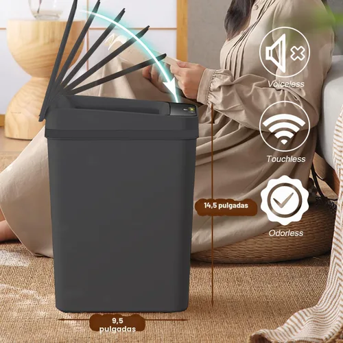 Miniatura 5 de Yatmung - Cubo de basura automático sin contacto para baño de 4 galones - 15.5 litros, cubo de basura inteligente con sensor de movimiento - Negro
