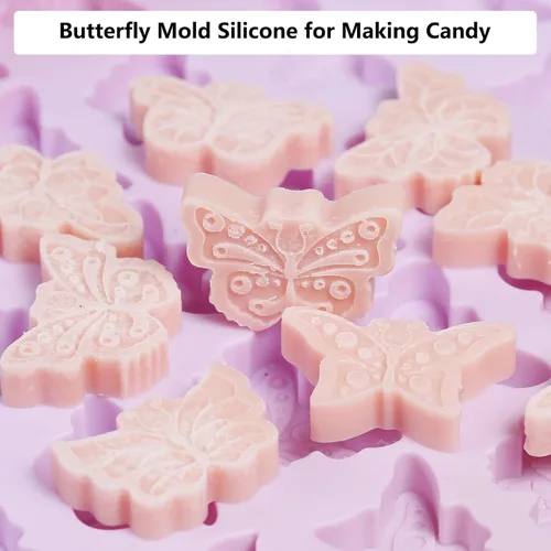 Miniatura 6 de Molde de mariposa, 72 cavidades, mini moldes de silicona de mariposas para gomitas de chocolate y dulces, moldes de mariposa de silicona de grado