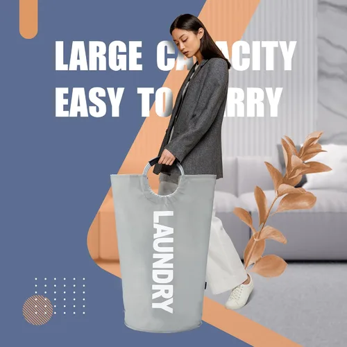 Miniatura 4 de Caroeas Cesta de Ropa de 90L (13 Colores), Cesta de Ropa Impermeable, Bolsa de Ropa con Asas Acolchadas, Cesta de Ropa, Cesta de Ropa Plegable