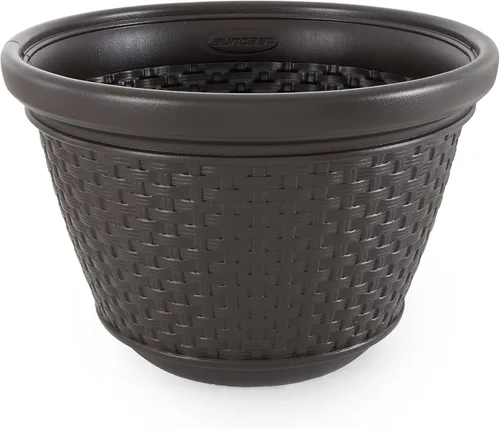 Miniatura 9 de Suncast Paquete de 2 macetas decorativas de mimbre para manguera de jardín con 4 agujeros de drenaje para mangueras de 100 pies, Java