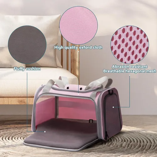 Miniatura 4 de PETSFIT Transportador de gatos grandes, transportador para perros pequeños de menos de 25 libras, transportador suave para mascotas, jaula para Rosa