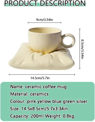 Miniatura 7 de Taza de café de cerámica, taza de cerámica con platillo, tazas de café con leche y taza de espresso, tazas de capuchino con platillos, juego de taza