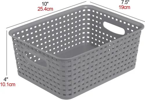 Miniatura 2 de Readsky Paquete de 6 pequeñas cestas de almacenamiento de plástico tejidas, cestas de plástico para estantes, contenedores organizadores
