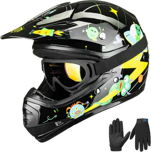 Miniatura 13 de ILM Casco de Motocross ATV para Jóvenes Niños con Gafas Guantes Deportivos Bicicleta de Tierra Motocicleta Todoterreno Aprobado por DOT B07(Youth-S