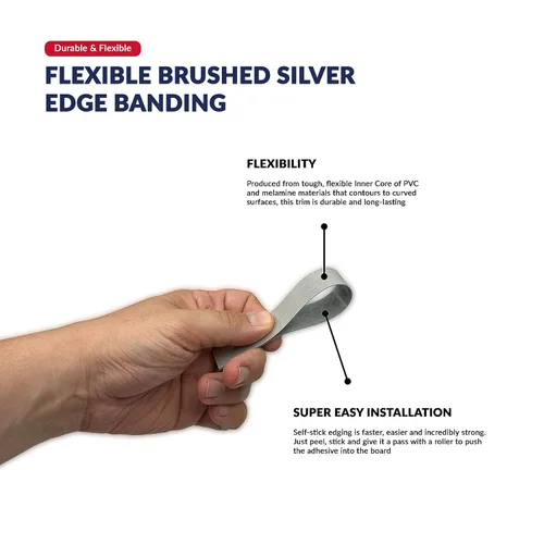 Miniatura 4 de Bandas de borde plateado cepillado de 1 pulgada x 25 pies – Adhesivo fuerte para despegar y pegar, fácil aplicación – Cinta de borde flexible