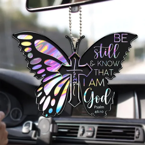 Miniatura 10 de Talataca Mariposa azul, orar por Dios Jesús CROS cristiano 2D espejo retrovisor plano coche accesorios de árbol de Navidad decoración colgante