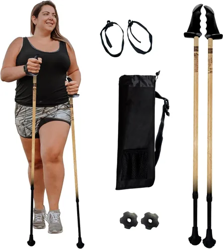 Miniatura 34 de York Nordic Bastones de senderismo motivadores grandes y altos para equilibrio y rehabilitación, 2 piezas, fuertes bloqueos de botón, patas de goma