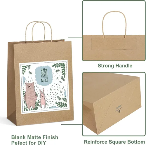 Miniatura 5 de Eupako Bolsas de compras Kraft de 10 x 5 x 13 – 100 unidades de papel marrón con asas, regalo a granel, recuerdo de fiesta, mercancía, venta al por