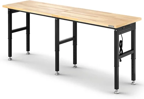 Miniatura 9 de WORKPRO Banco de trabajo ajustable de 60 pulgadas, estación de trabajo resistente con parte superior de madera de goma, capacidad de carga de 2000