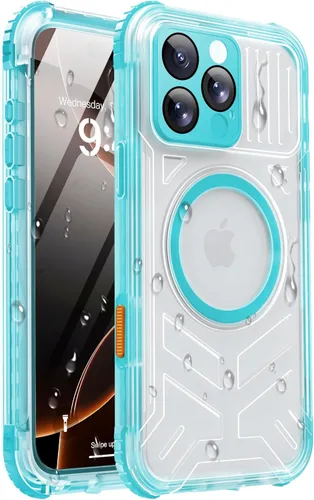 Miniatura 23 de Funda impermeable para iPhone 15 con Magsafe, protector de pantalla, cordón, IP68 militar de cuerpo completo a prueba de golpes, para deportes