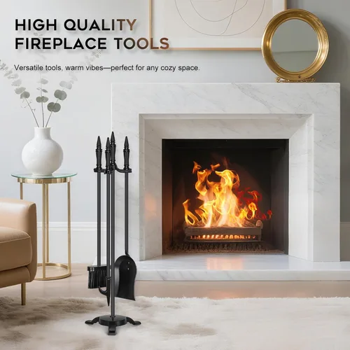 Miniatura 7 de FEED GARDEN Juego de herramientas para chimenea de 4 piezas, herramientas de fuego de hierro forjado de 31 pulgadas con póker, pala, cepillo