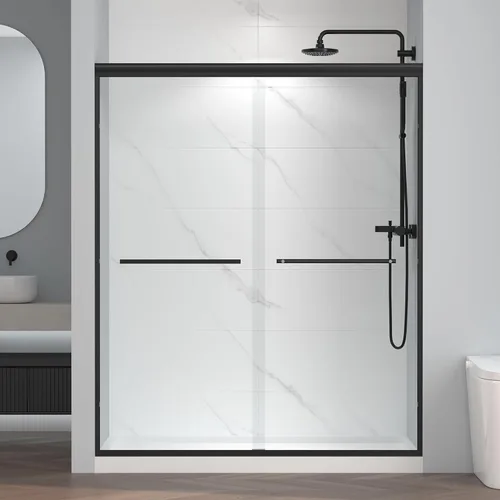 Miniatura 15 de ENSO SENKA 44-48" W x 72" H Puerta de ducha corrediza semi-sin marco, vidrio templado transparente tratado y fácil de limpiar, acabado negro mate
