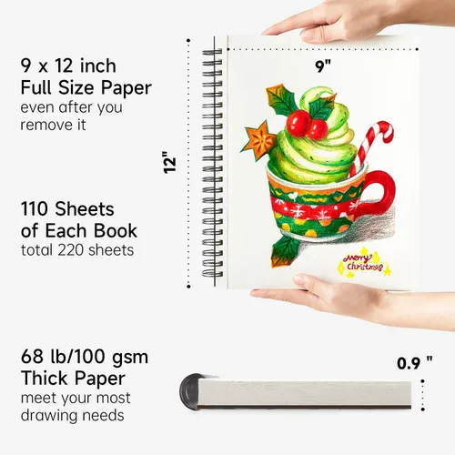 Miniatura 3 de Shuttle Art Cuaderno de bocetos de 9 x 12 pulgadas, 220 hojas en total, paquete de 2 (110 hojas cada una), papel grueso de 68 libras/100gsm, bloc