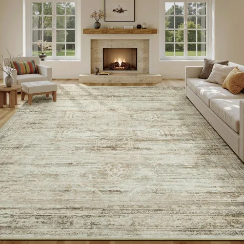 Miniatura 22 de Alfombra lavable de 2 x 3 pies, color beige floral, tapete para puerta de entrada interior, tapetes de cocina para piso, color blanco crema
