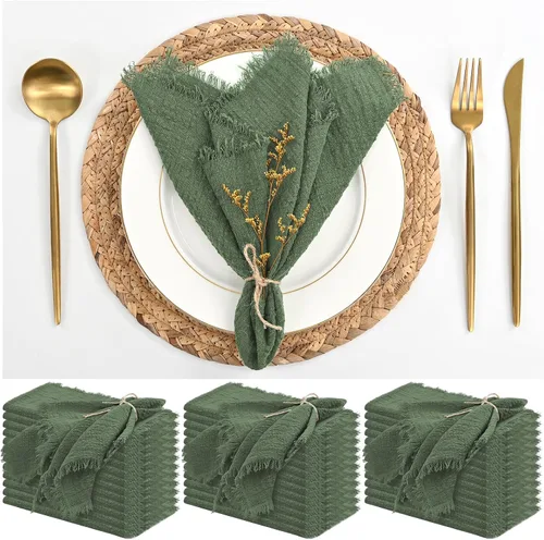 Miniatura 38 de Paquete de 12 servilletas de lino y algodón beige de 16 x 16 pulgadas, hechas a mano con flecos, servilletas de tela suave, lavables y rústicas