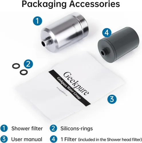 Miniatura 3 de Geekpure Filtro de ducha de 5 etapas que reduce el óxido del olor a cloro, mejora la condición del cabello de la piel