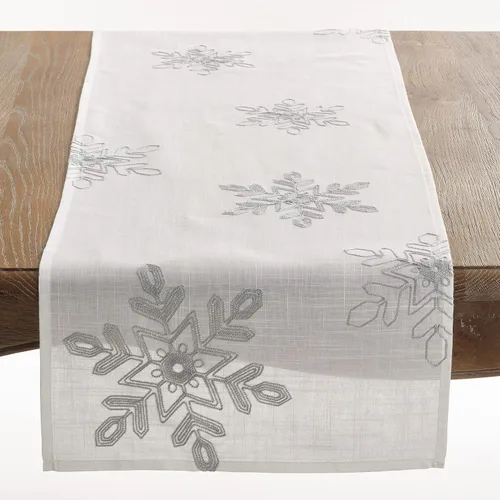 Miniatura 4 de Saro Lifestyle Camino de mesa bordado con copos de nieve, 16 x 90 pulgadas, rojo