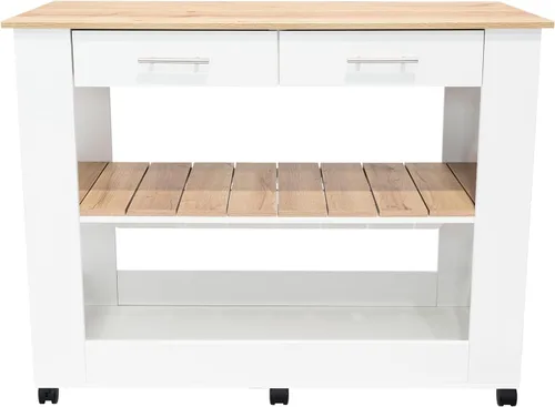 Miniatura 6 de FM FURNITURE Brooklyn 80 Isla de cocina con acento de roble claro, con estantes y cajones
