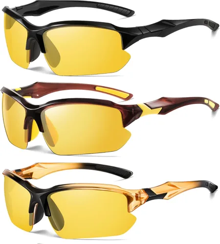 Miniatura 7 de Paquete de 3 lentes polarizados de visión nocturna para hombres, conducción, ciclismo, deporte, noche, antirreflejos, lentes amarillas, marco ligero