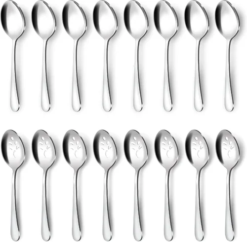 Miniatura 11 de BEWOS Utensilios para Servir, Juego de 20 Piezas Grandes, Cucharas para Servir, Cucharas Ranuradas, Pinzas y Tenedores para Servir, Servidor