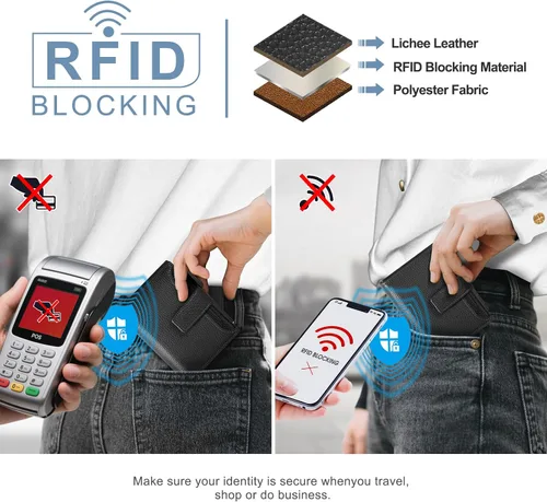 Miniatura 4 de GSOIAX Billetera pequeña de piel auténtica para mujer, con bloqueo RFID, plegable, delgada, con bolsillo para monedas con cremallera y ventana