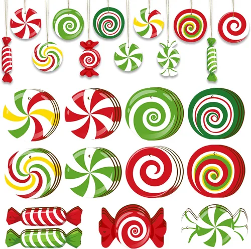 33 piezas de adornos de bastón de caramelo de menta para árbol de Navidad - Coloridos adornos colgantes de caramelo en palo de madera para árbol de