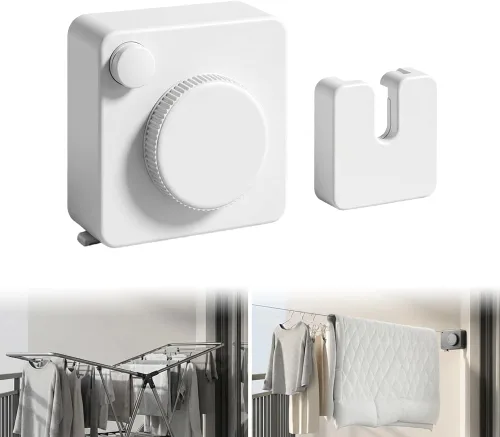 Tendedero retráctil para interiores y exteriores con diseño anticaída, nuevo tendedero retráctil 2026 para baño, tendedero de acero inoxidable Blanco