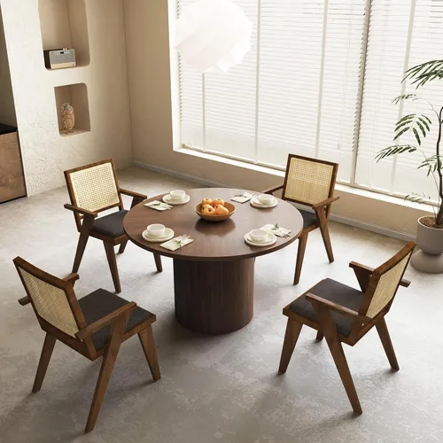 Miniatura 7 de Mesa de comedor redonda de 47 pulgadas, mesa de comedor acanalada de granja, mesa de comedor redonda pequeña de madera moderna para cocina, sala