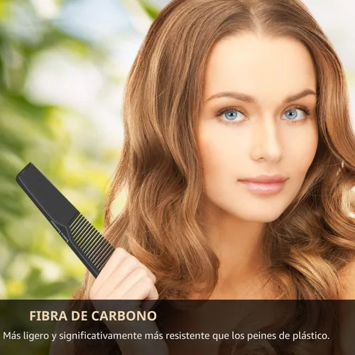 Miniatura 4 de Peine profesional de fibra de carbono negra de 7 pulgadas, antiestática, química y resistente al calor para todo tipo de cabello, peine de dientes