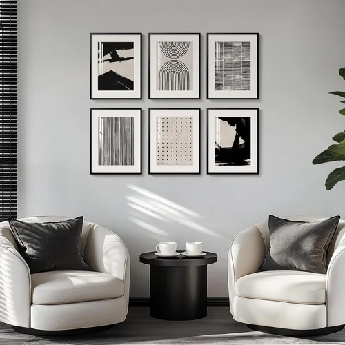 Miniatura 5 de Arte de pared abstracto enmarcado en blanco y negro, 6 piezas de impresiones modernas, pinturas, obras de arte para paredes, imágenes abstractas