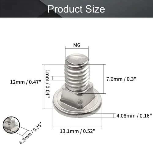 Miniatura 2 de MroMax 50 pernos de carro M6x12mm cabeza media redonda cuello cuadrado pernos sujetadores de acero inoxidable 304 cuello carro perno tono plateado