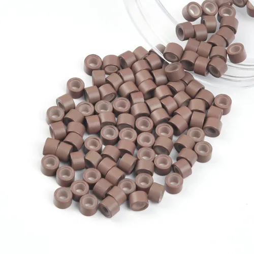 Miniatura 18 de Vlasy 100 Piezas Cuentas de Nano Anillo con Forro de Silicona para Extensiones de Cabello Humano con Nano Anillo 5 Colores Opcionales (Negro)