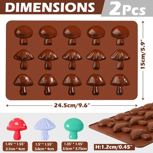 Miniatura 4 de Webake Molde de chocolate de hongos, moldes de silicona de 15 cavidades con tres bonitas formas de hongo, perfecto para chocolate, dulces, fondant