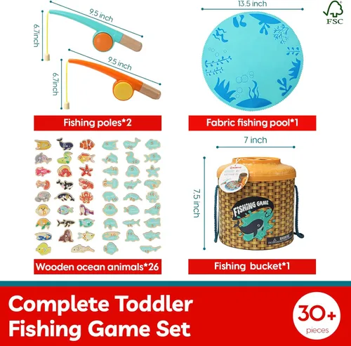 Miniatura 3 de TOP BRIGHT Juego Montessori de Pesca para Niños Pequeños - Juguetes Magnéticos de Pesca de Madera para Niños de 3 Años, Regalo para Niñas y Niños