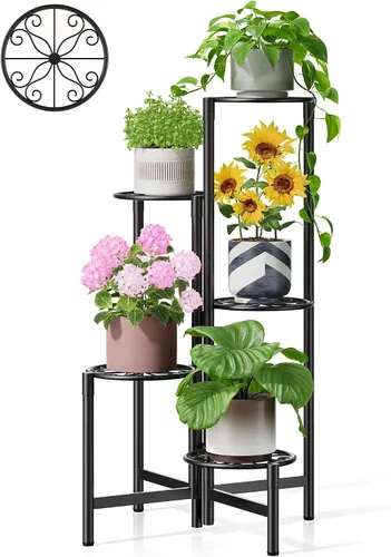 Miniatura 27 de Soporte escalonado para plantas al aire libre de 3 niveles para interiores, estante de flores de metal para múltiples plantas, soportes altos