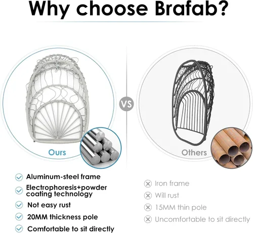 Miniatura 6 de Brafab Silla de huevo rosa con soporte para interior y exterior, silla colgante de mimbre para patio con soporte, silla de hamaca de huevo con cojín