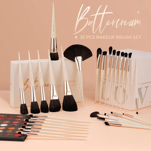 Miniatura 8 de docolor - Juego de 30 brochas de maquillaje profesionales Kabuki sintéticas de primera calidad, brocha de mezcla para base, polvo facial, rubor