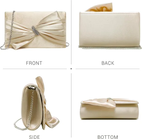 Miniatura 3 de Dasein Bolso de noche elegante con solapa de lazo de satén para mujer, bolso de embrague con diamantes de imitación, formal/boda/baile/fiesta