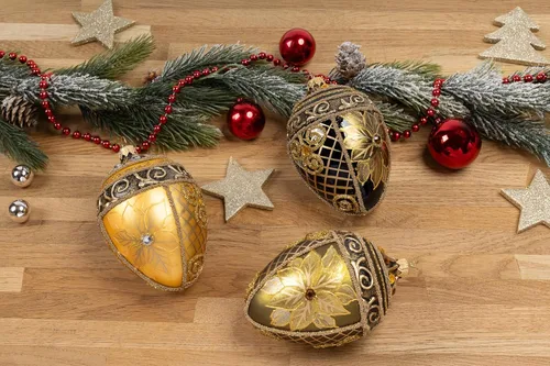 Miniatura 4 de Fabergé Huevo - Adorno para árbol de Navidad de vidrio soplado de 5 pulgadas, diseño de flor de pascua, color borgoña mate, 5 pulgadas