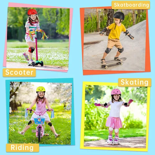 Miniatura 7 de Conjunto de casco de bicicleta para niños, casco ajustable para niños pequeños de 2 a 8 años con rodilleras, coderas y muñequeras Casco