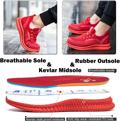 Miniatura 5 de ISOOUS Zapatos de punta de acero para hombres y mujeres zapatos de trabajo indestructibles zapatos de seguridad ligeros antideslizantes zapatos