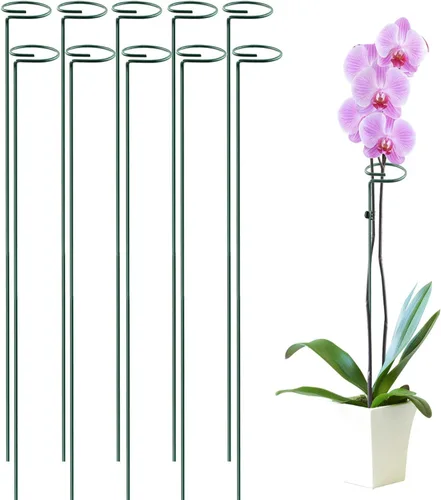 Miniatura 8 de HiGift Paquete de 10 estacas y soportes para plantas de 24 pulgadas, estacas de metal para plantas en macetas de interior, estacas de jardín